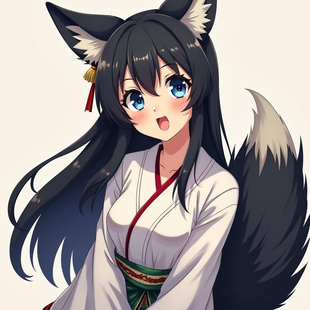 Anime Girl with Fox Features in Manga Style