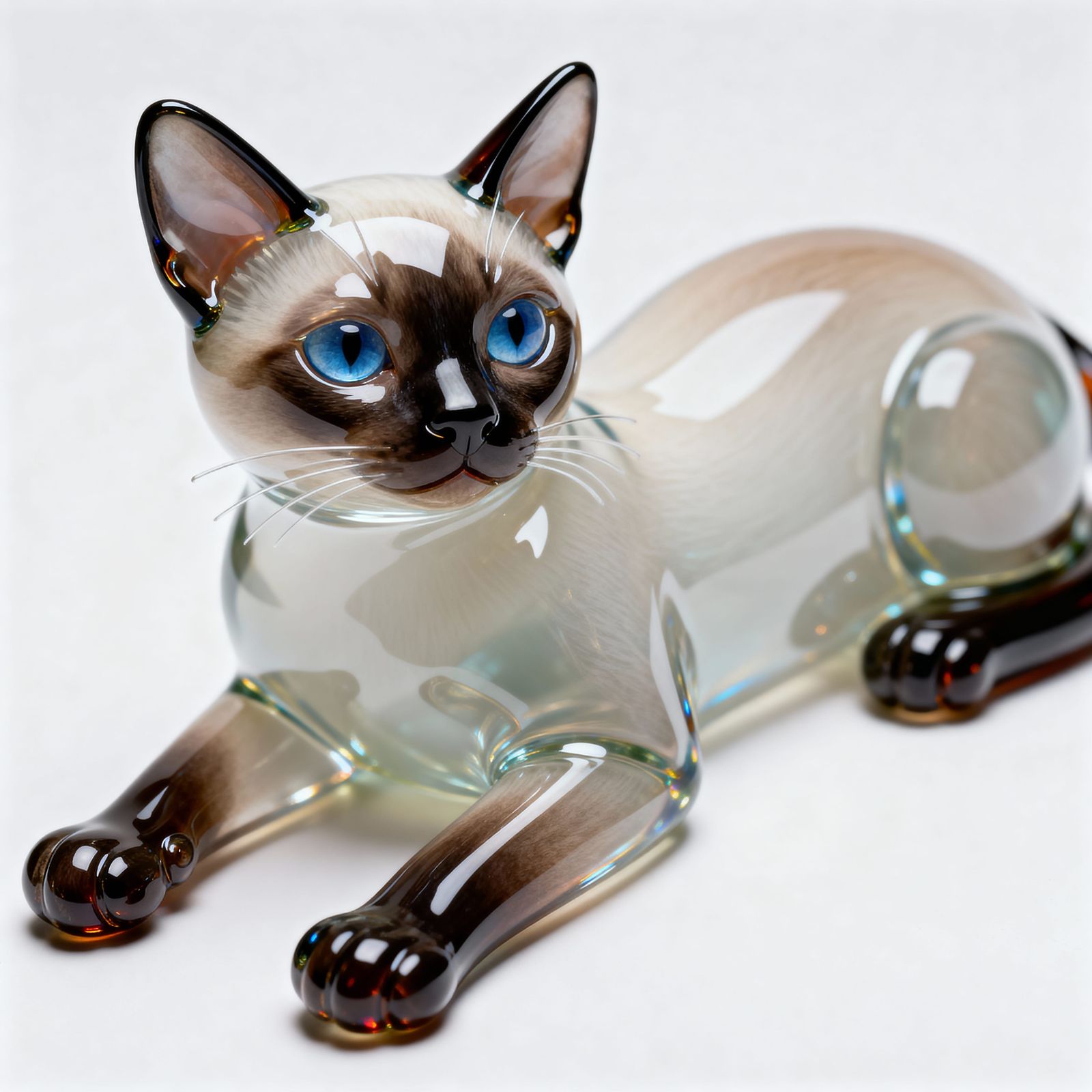Hyper-Realistic Siamese Kitten Glass Sculpture