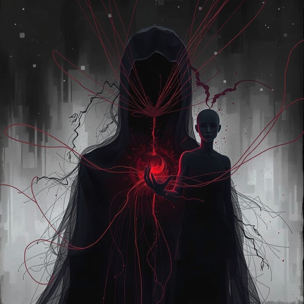 Ethereal Figure Weaving Shadows into Humanoid Forms