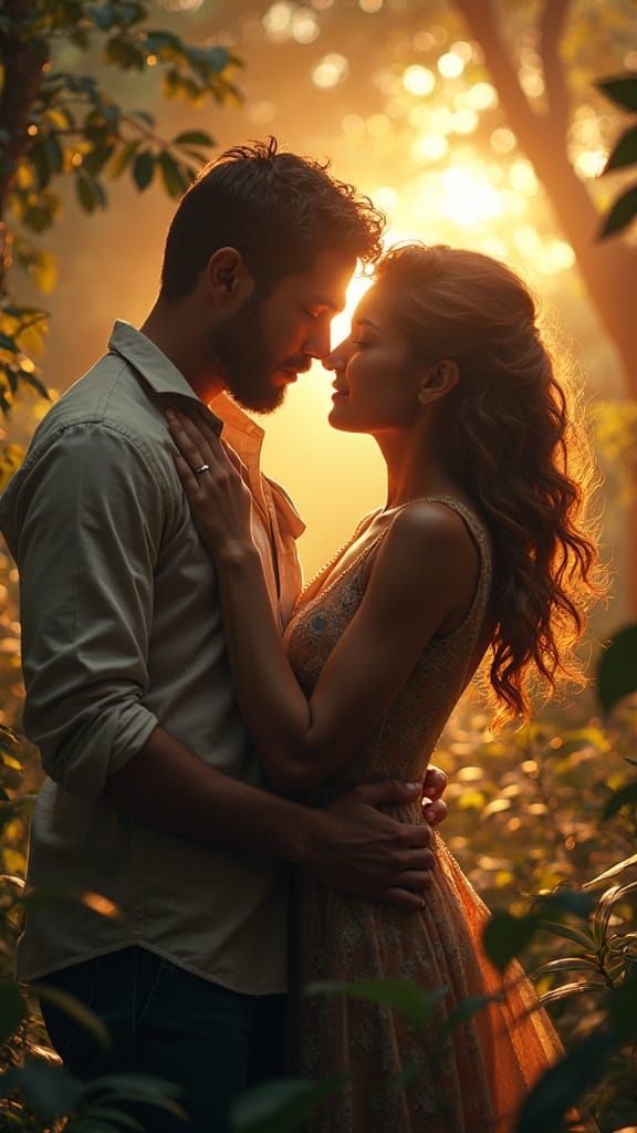 Brazilian Couple Embracing in Lush Landscape