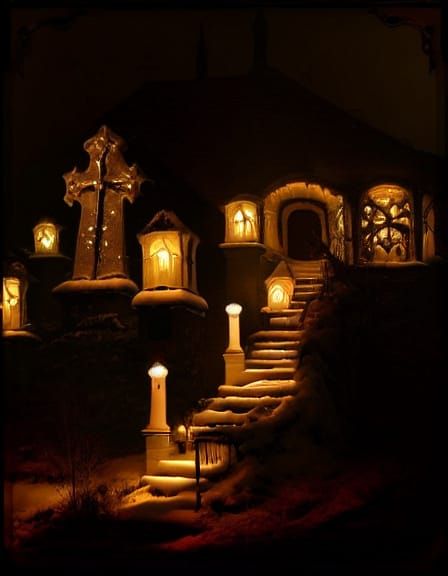 Eerie Gothic Graveyard Scene with Spectral Figures