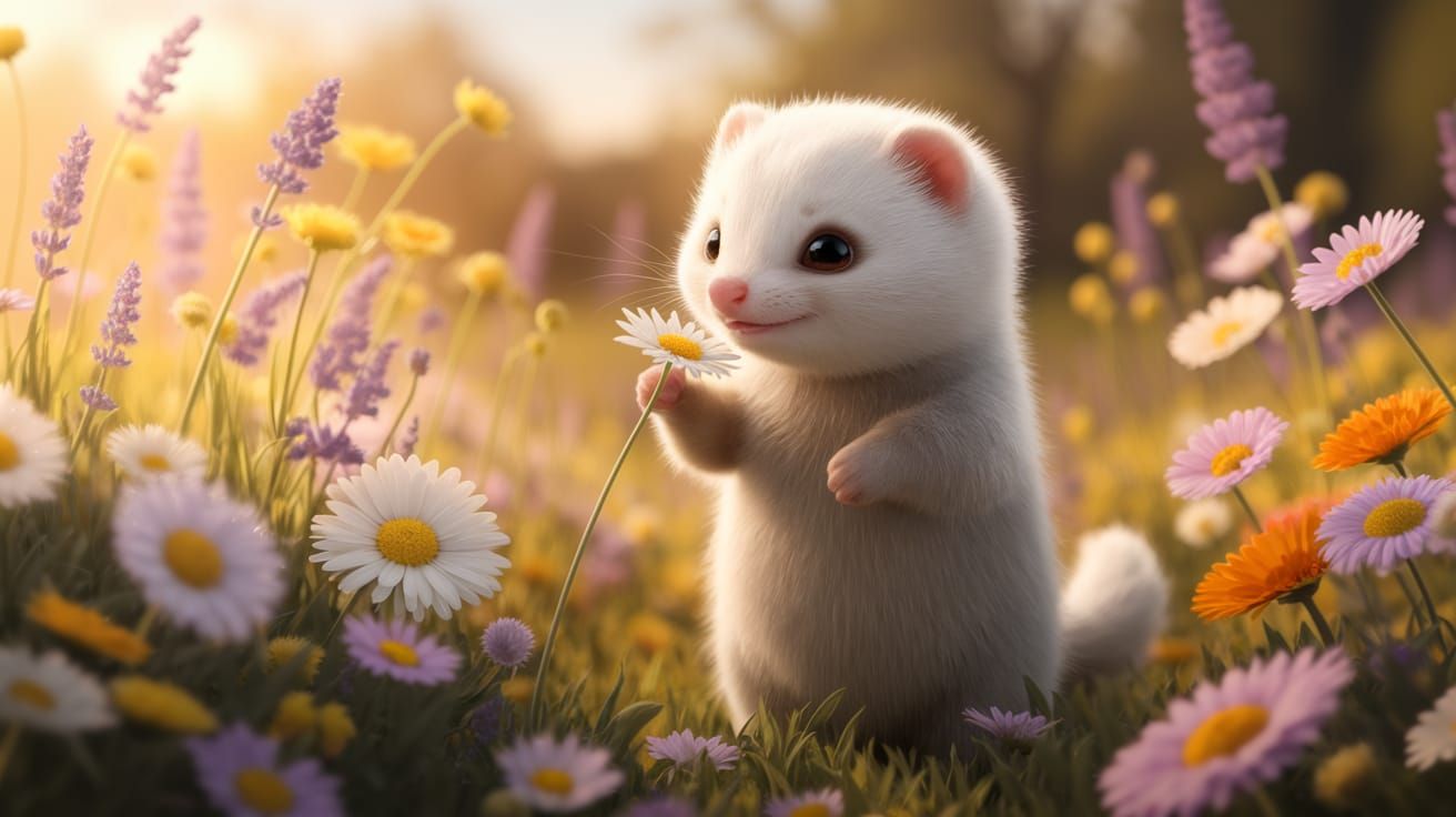 Little Ferret Finds Joy in Vibrant Wildflowers