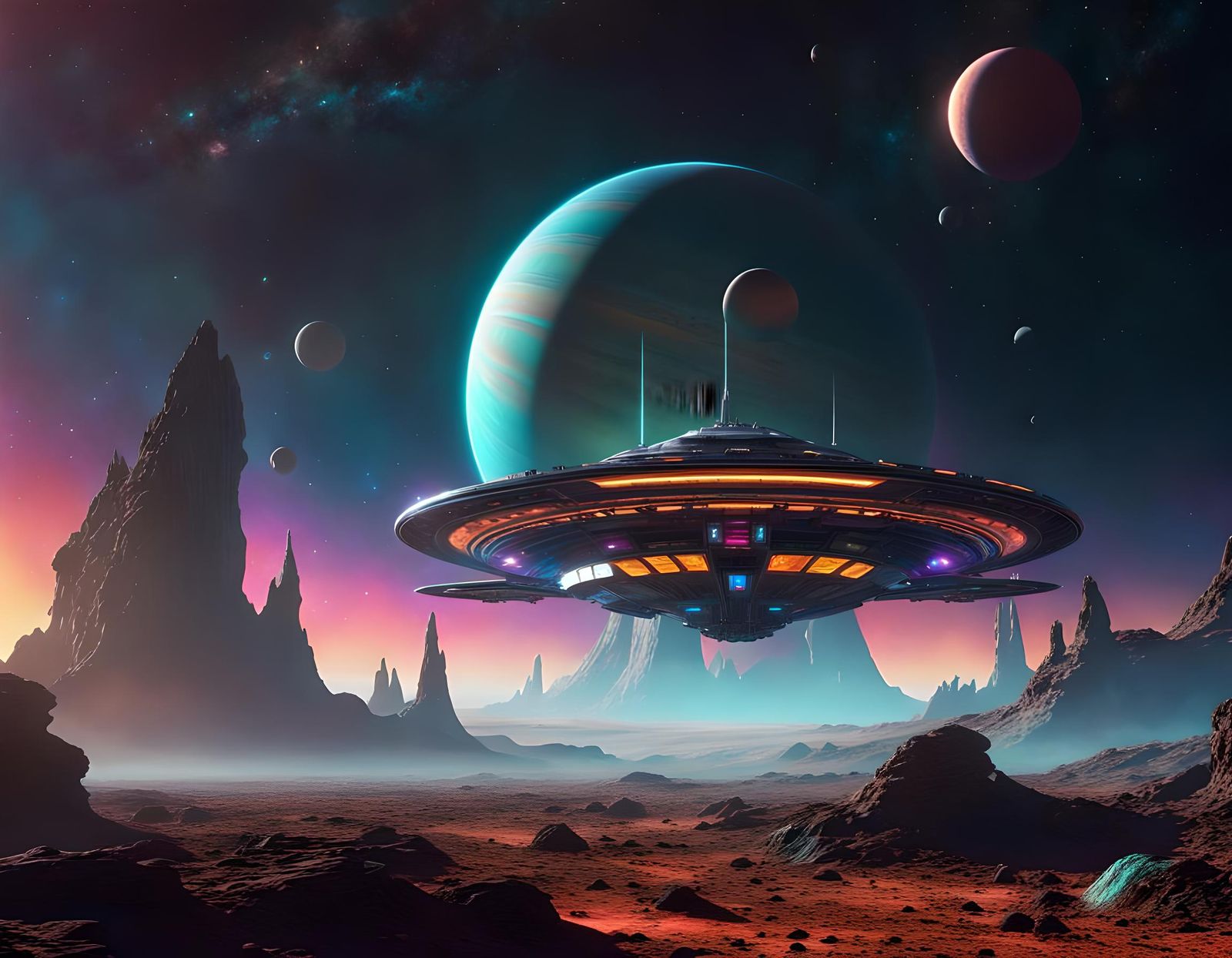 Cosmic Mothership Approaches Colorful Exoplanet in Outer Spa...