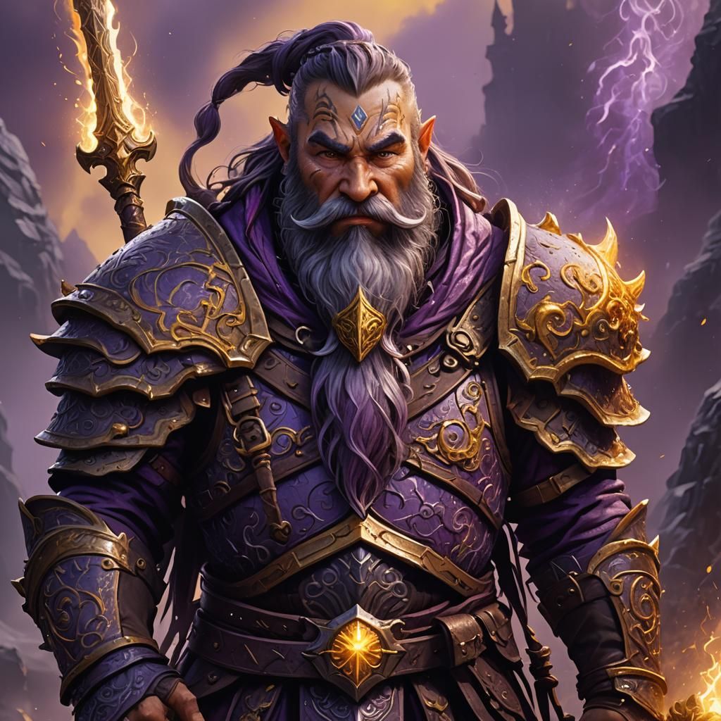 Magical Dwarf with Glowing Staff in Dark Fantasy Art