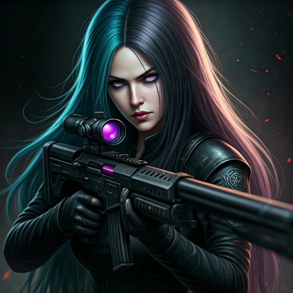 Futuristic Femme Fatale with Multicolored Eyes