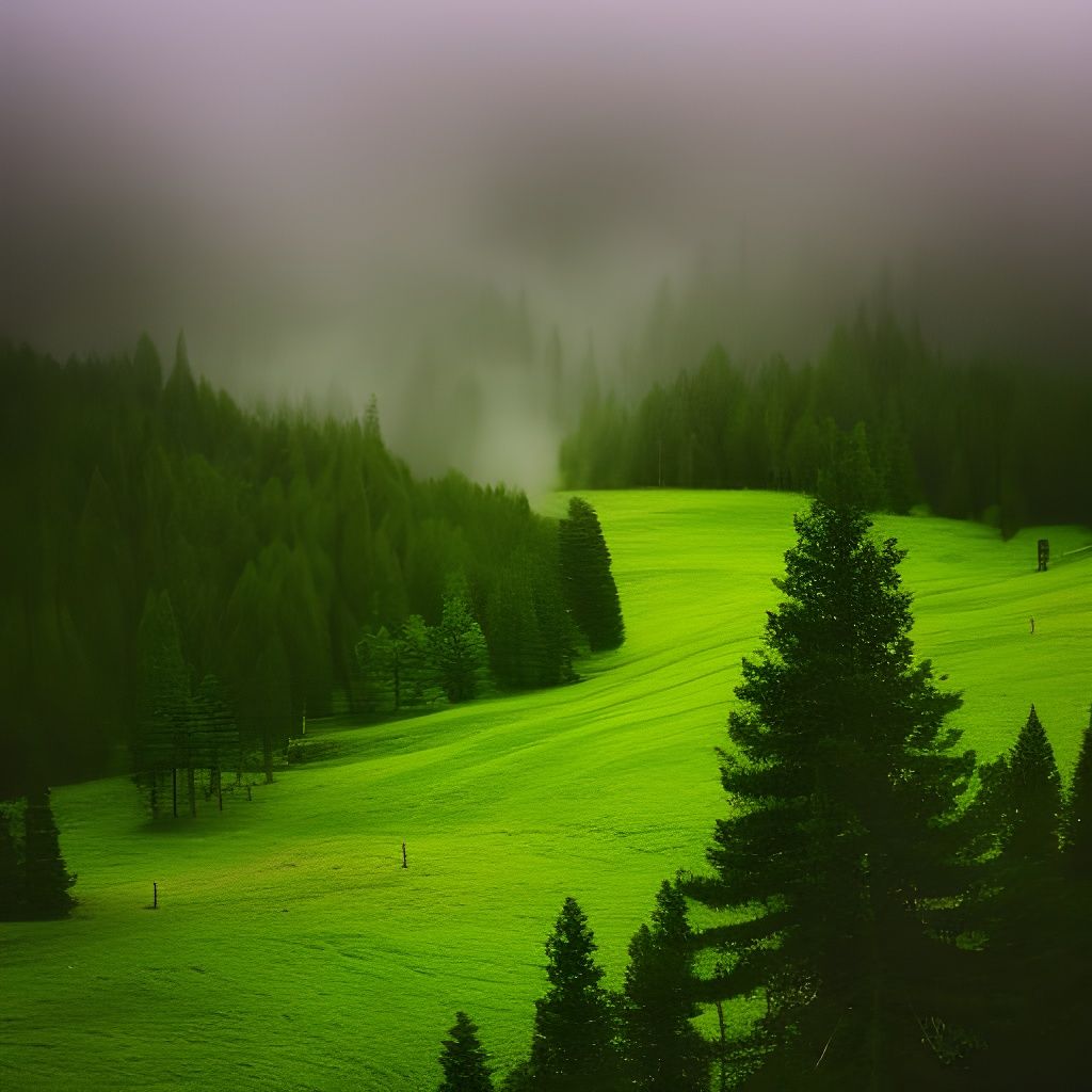 Misty Green Forest Mountain Landscape