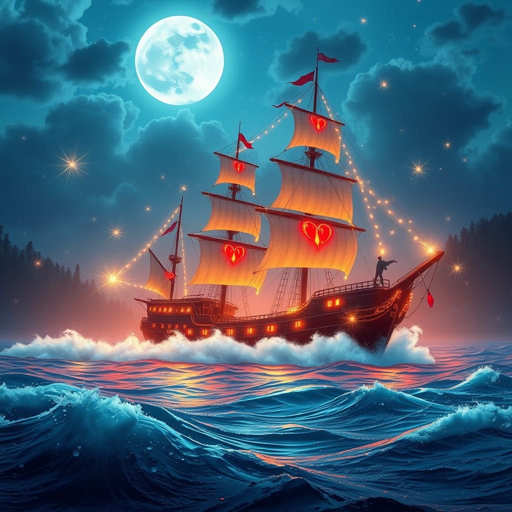 Epic Love Ship Battle in a Futuristic Landscape