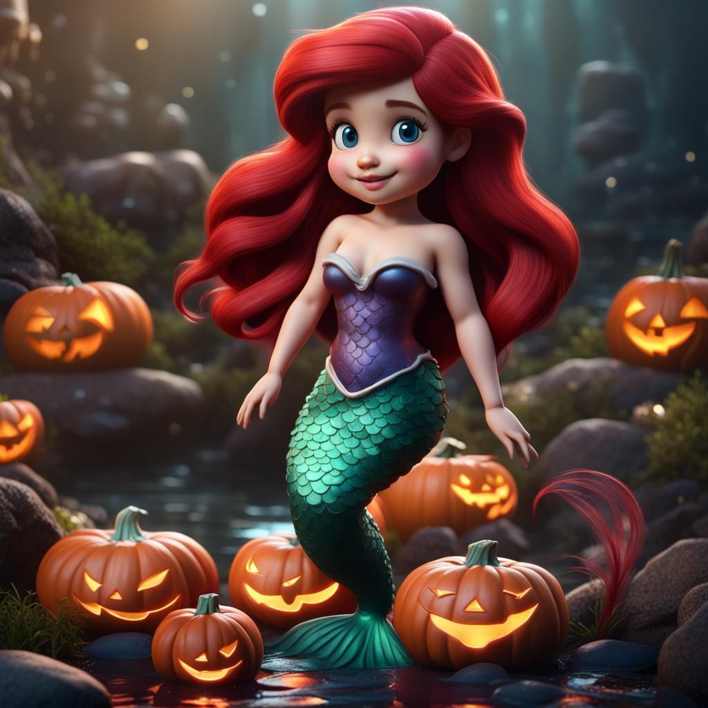 Hyperrealistic Halloween Chibi Ariel from The Little Mermaid