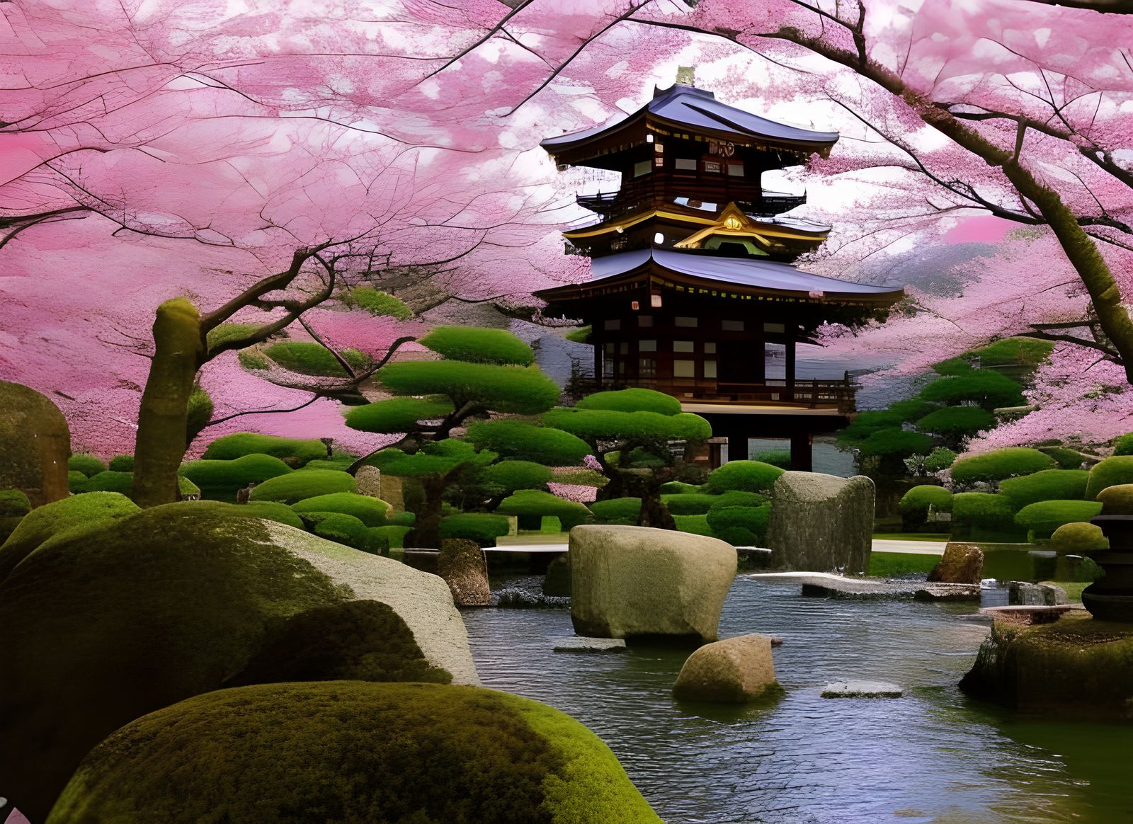 Magical Japanese Temples with Cherry Blossoms