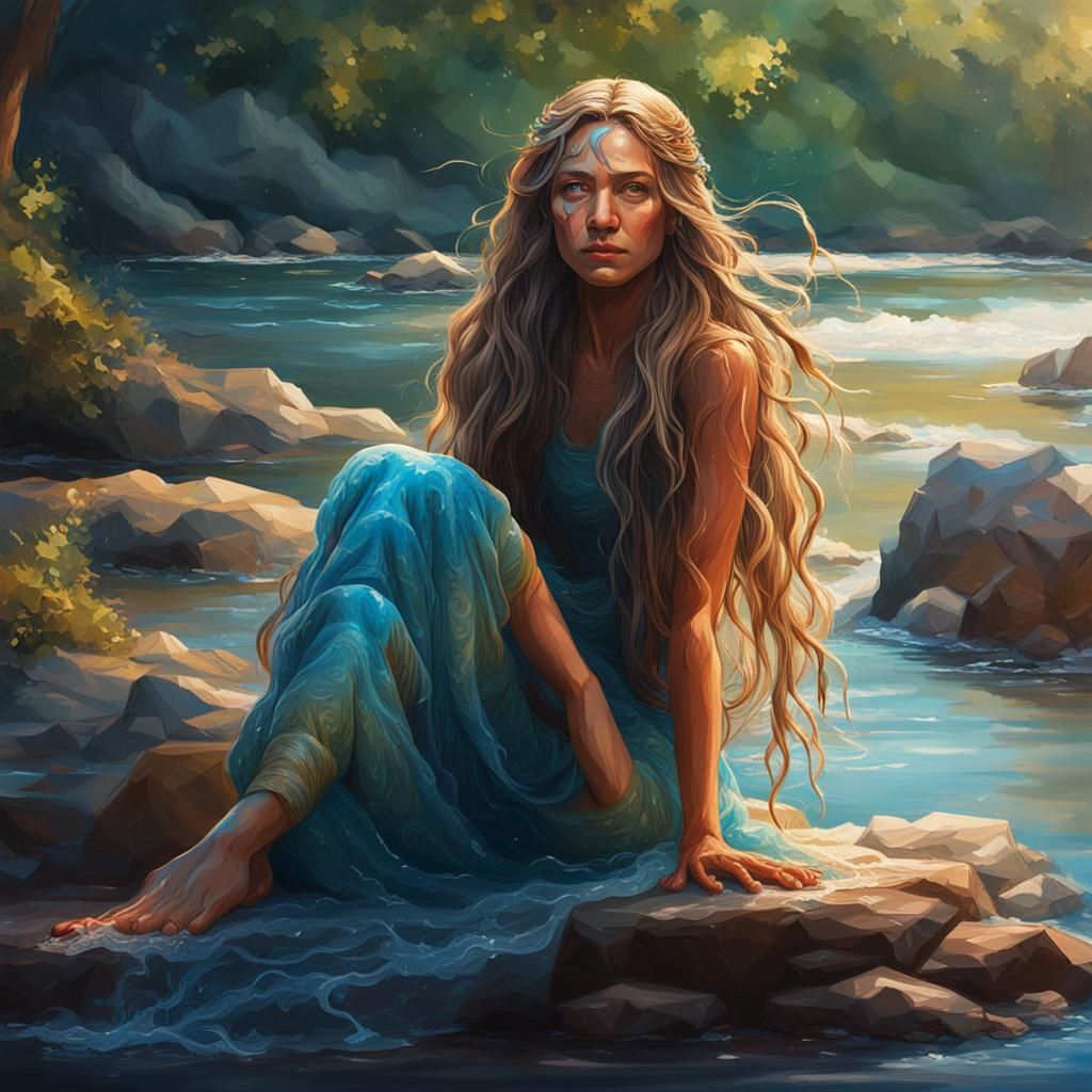 Detailed Water Nymph by Riverbank in Splash Art