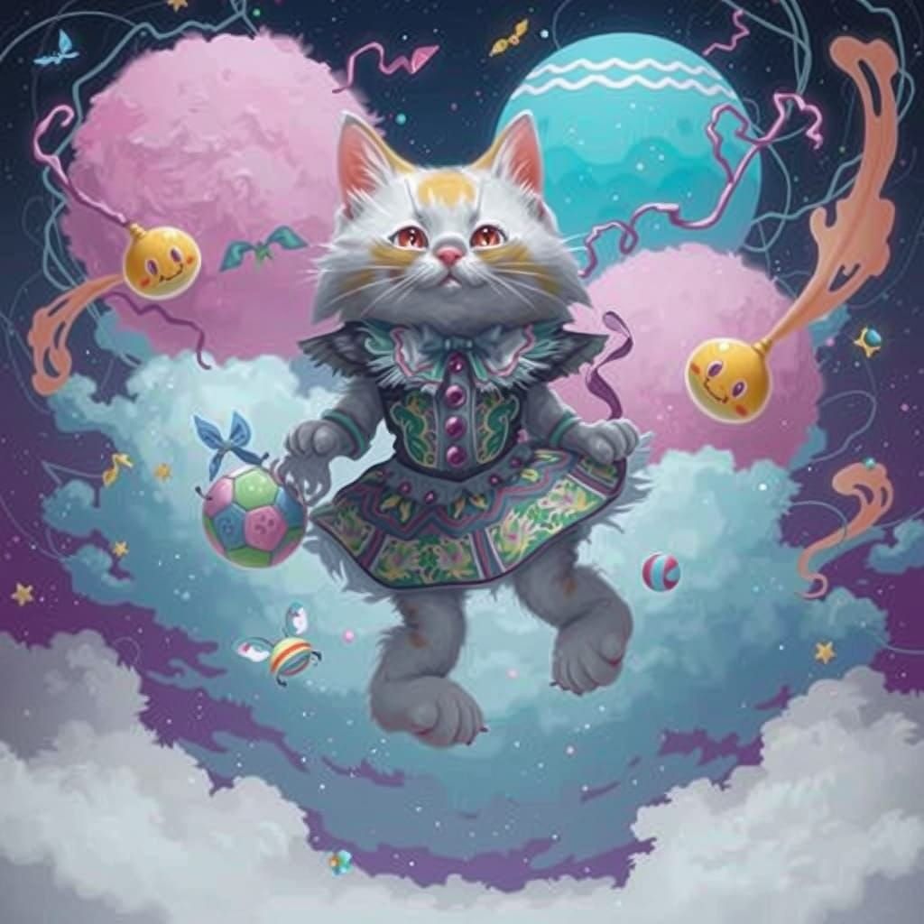 Playful Calico Kitten in a Candy-Colored Wonderland