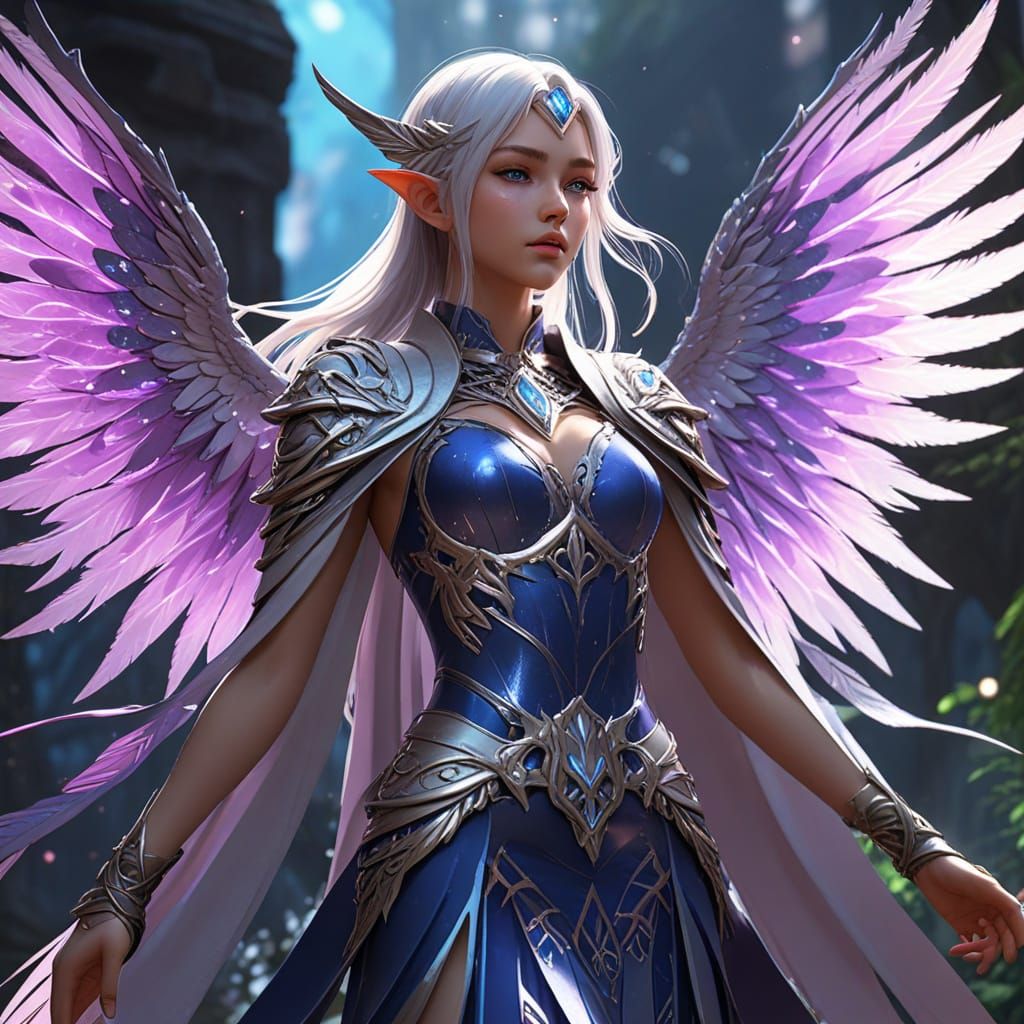 Elven Mage with Iridescent Wings in Anime Style