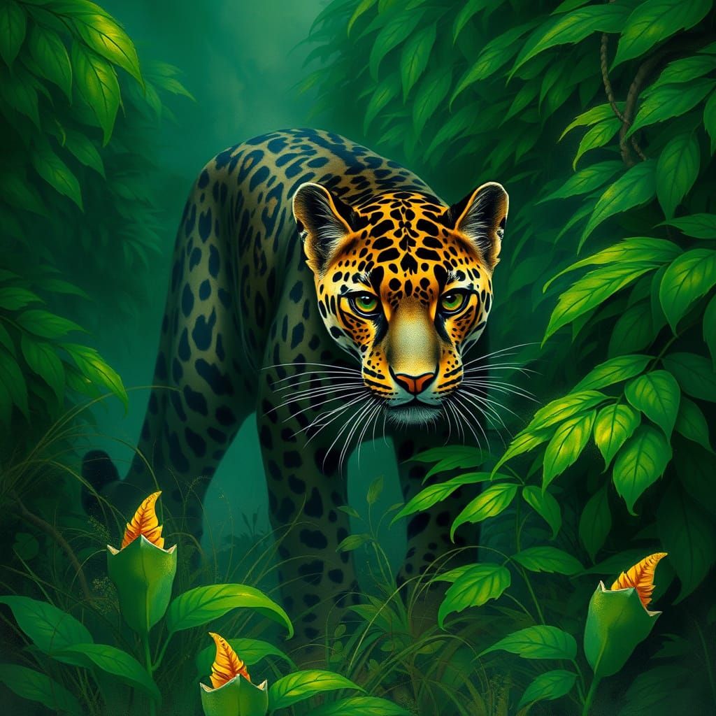 Majestic Sunda Clouded Leopard in Vibrant Rainforest