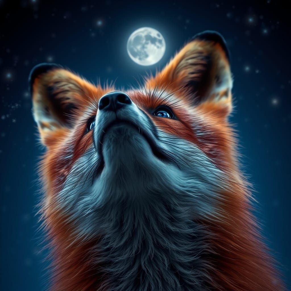 Fox Gazing at Starry Night Sky with Shimmering Eyes