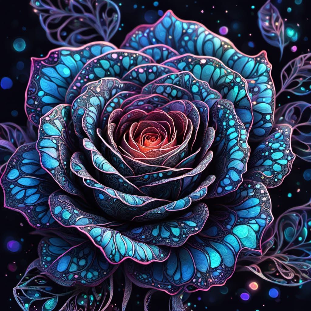 Rose Zentangle: Vibrant Digital Art with Ethereal Light