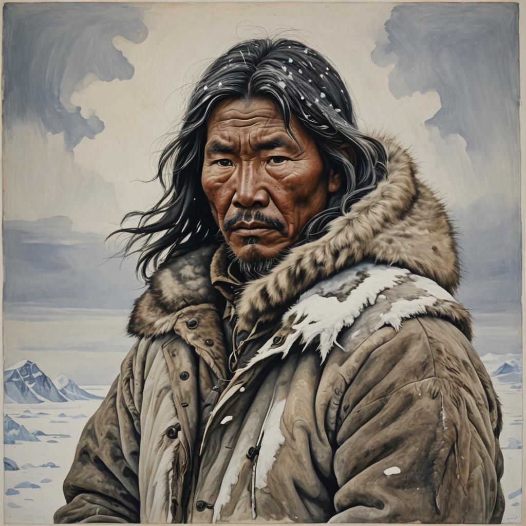 Inuit Man Rides Mammoth in Blizzard: Matte Painting