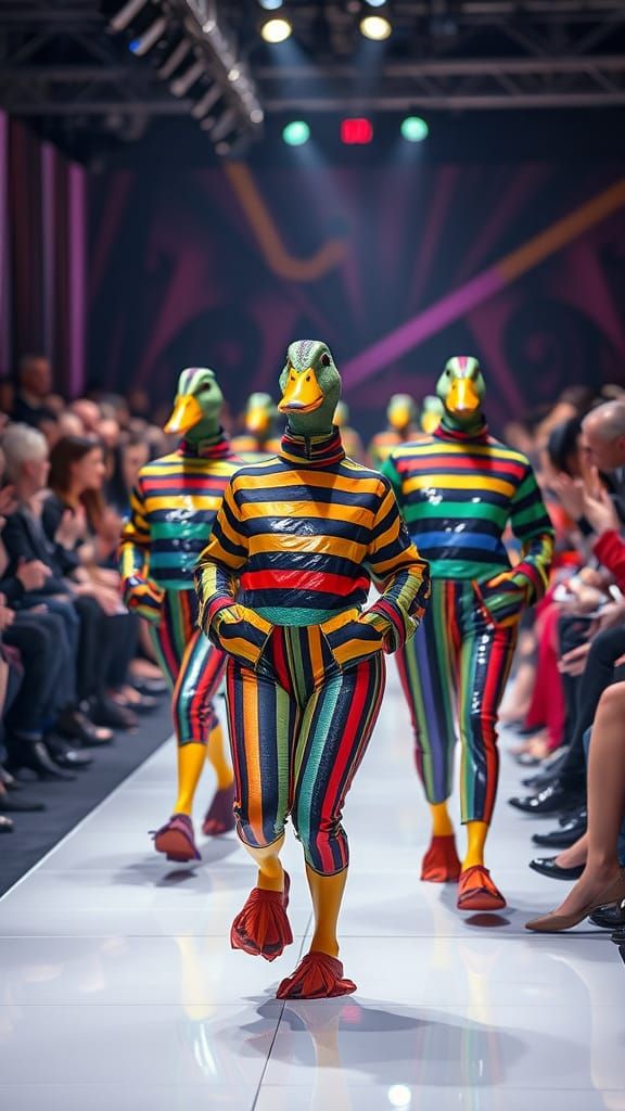 Ducks Strut Down High Fashion Catwalk in Bold, Colorful Stri...