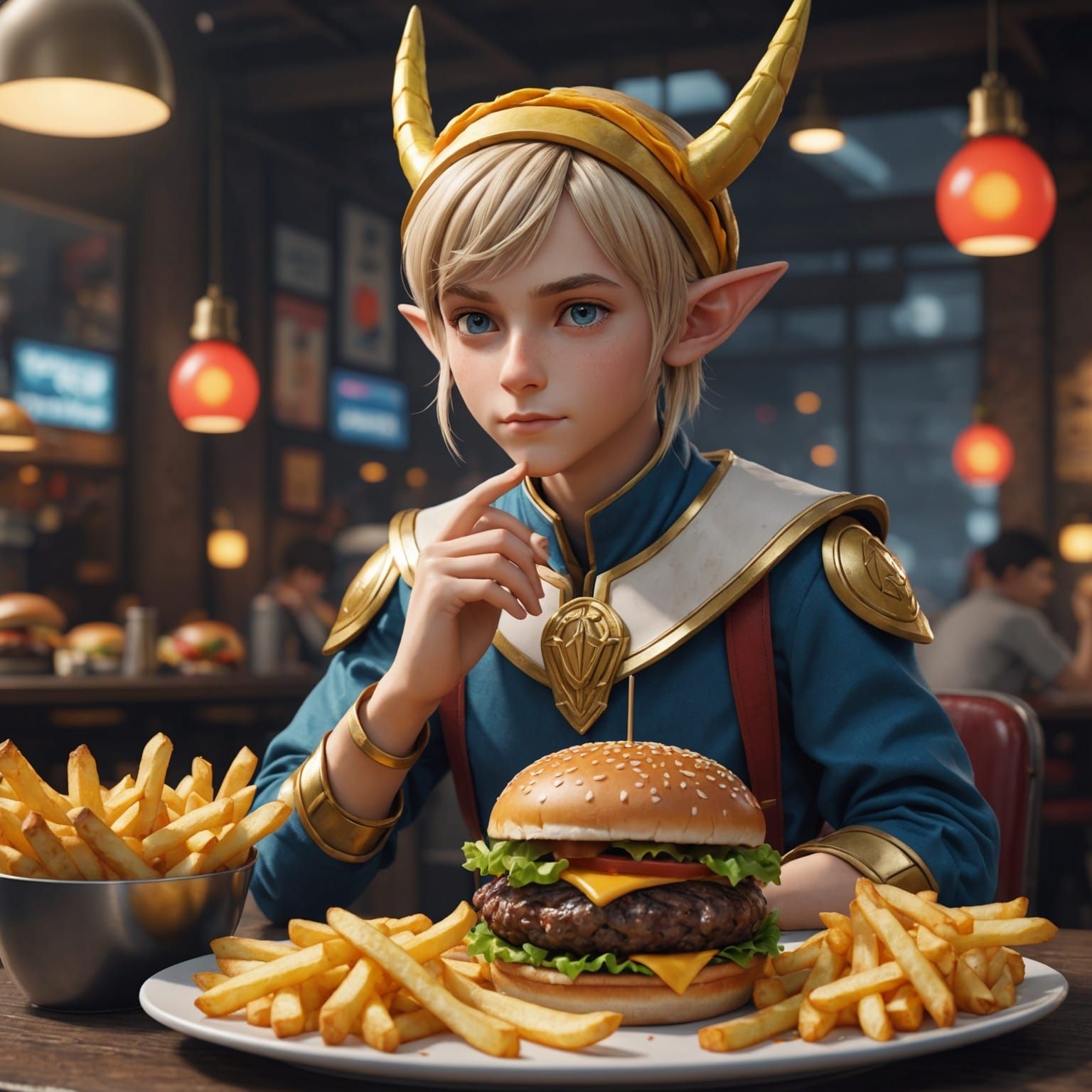 Burger Planet Elf in 3D Anime Art