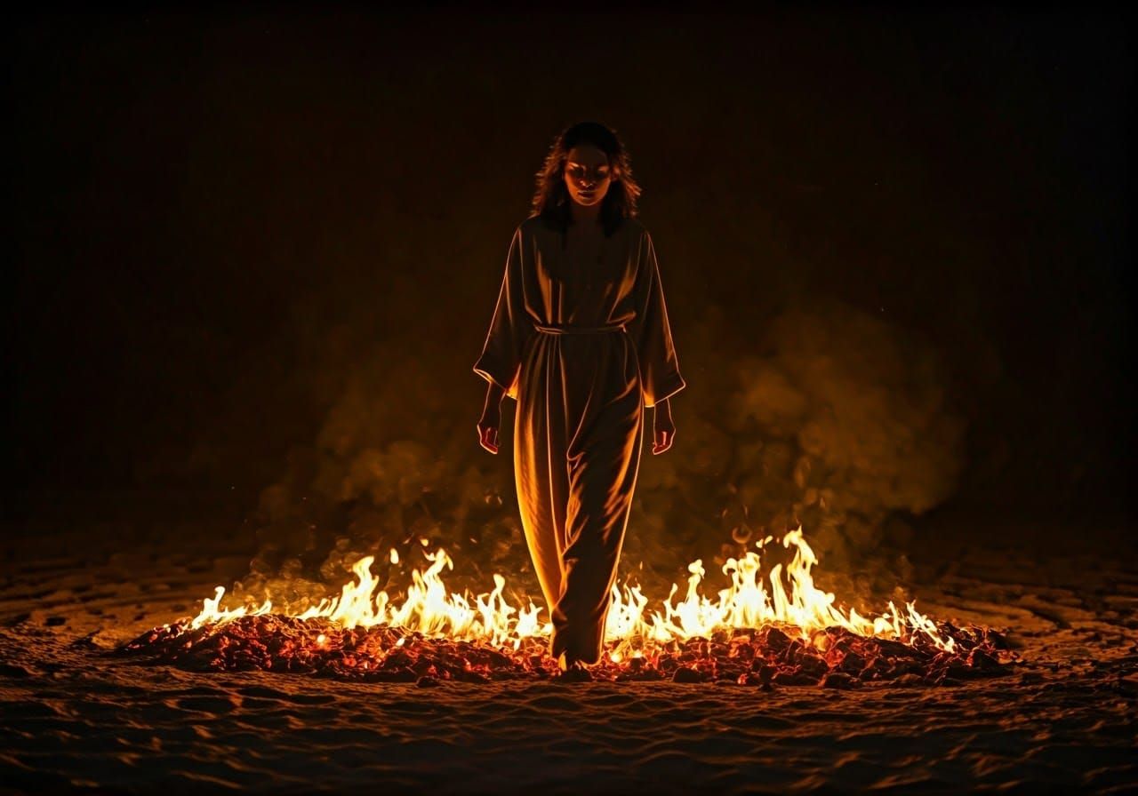Serene Fire Walker in Mystical Ritual