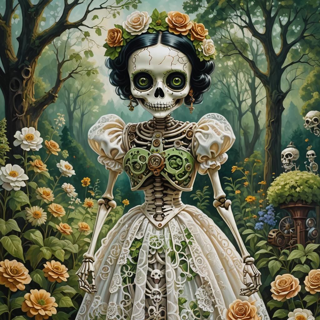 Betty Boop Skeleton in Rocco Style Garden