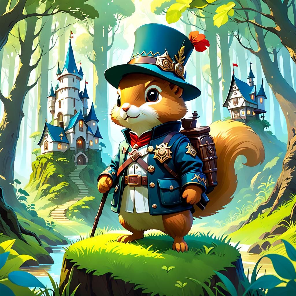 Chibi Squirrel Squire in Enchanted Forest