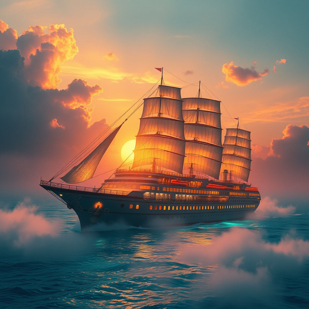 Majestic Cruise Ship Sails Through Ethereal Skies