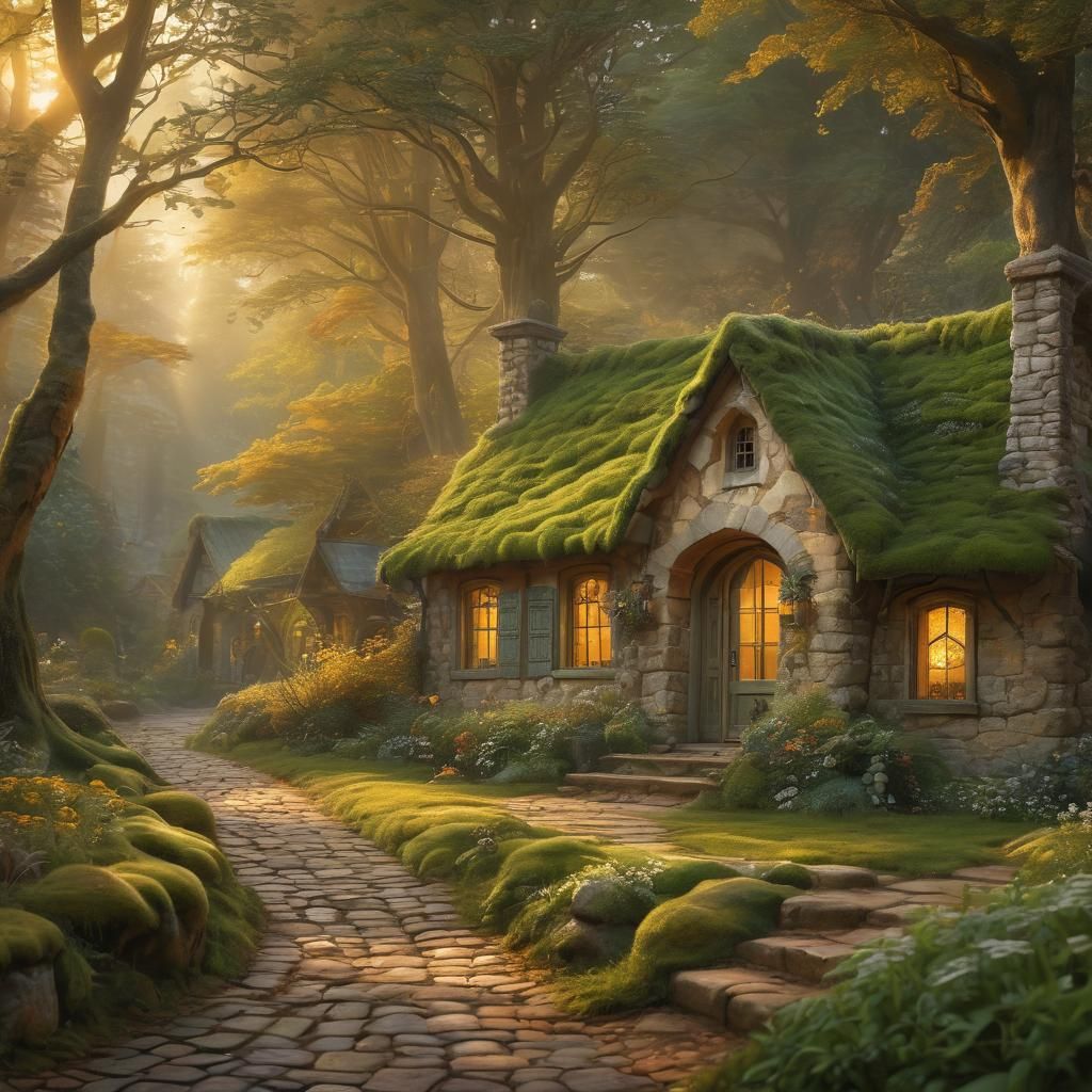 Enchanting Cottage in Mystical Forest: Digital Painting