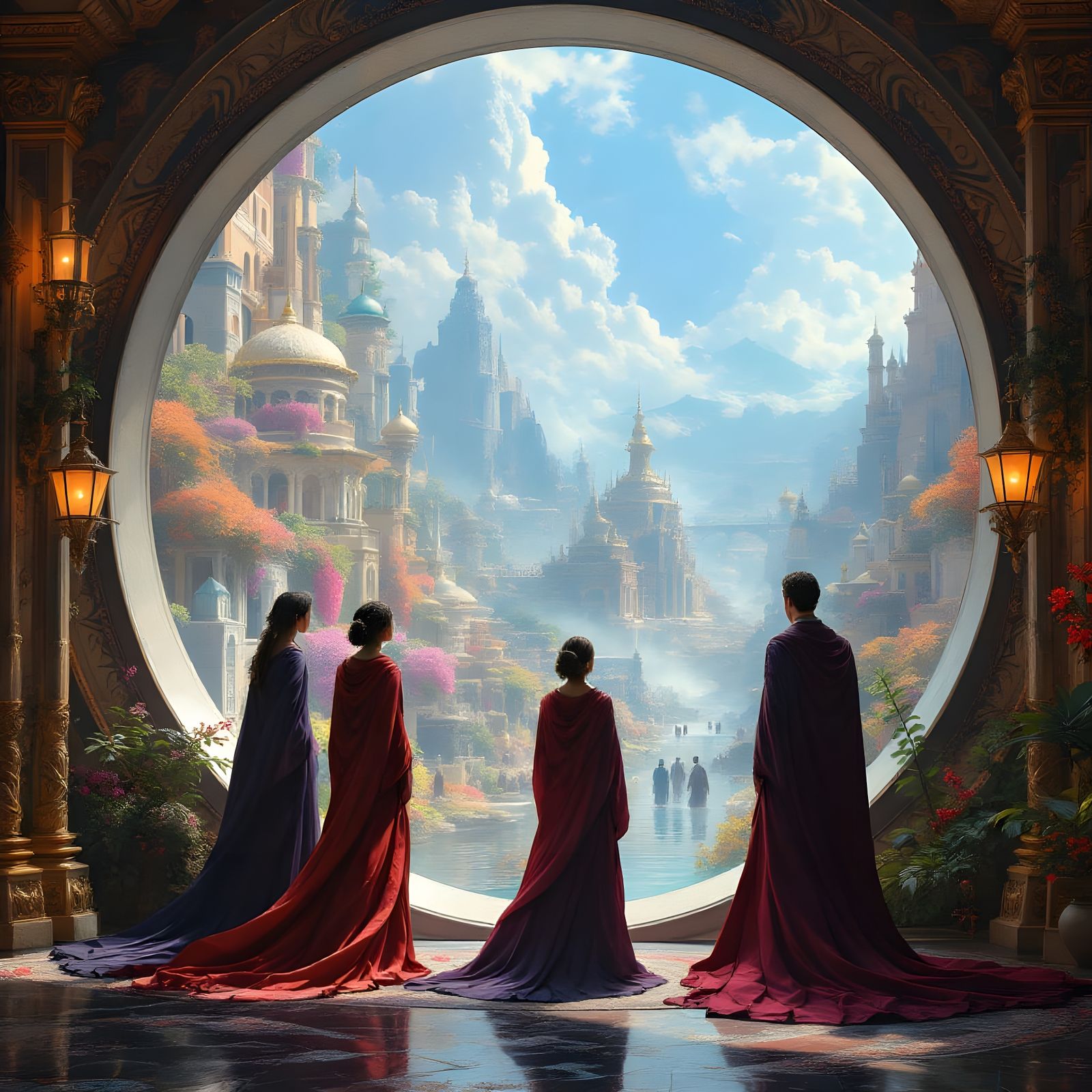 Fantastical Figures in a Vibrant, Surreal Landscape