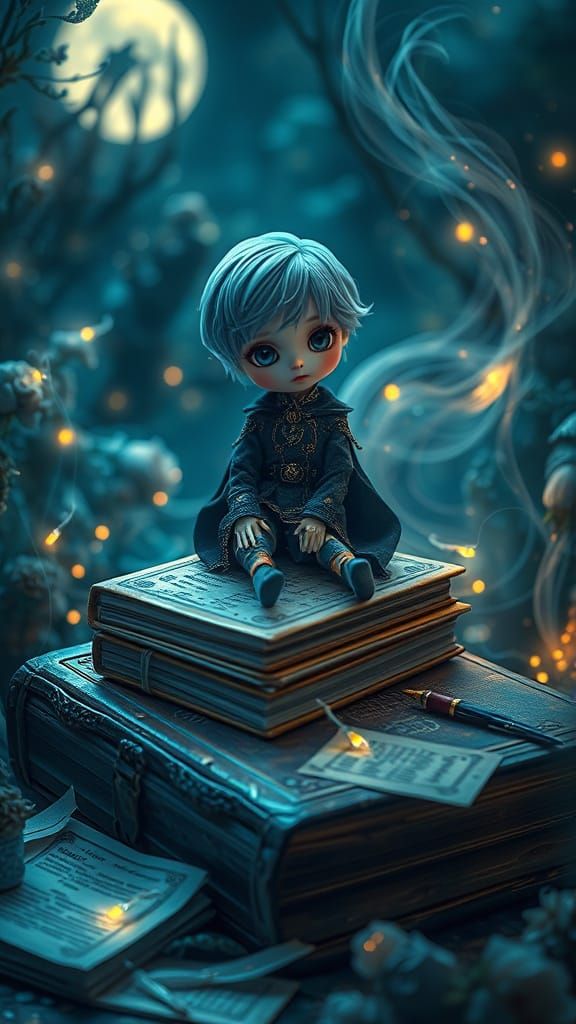 Mystical Doll in Moonlit Garden