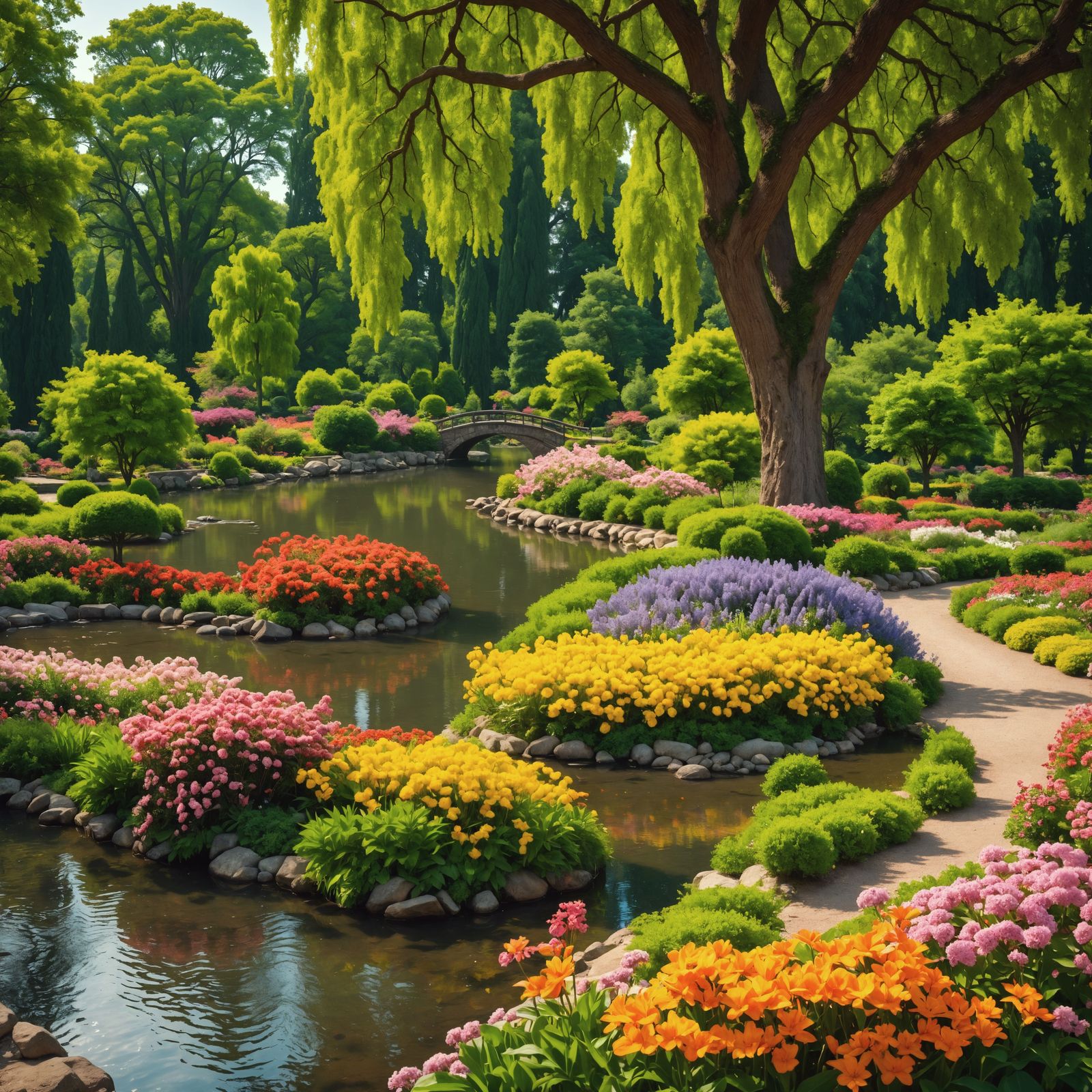 Hyperrealistic Botanical Garden Park with River