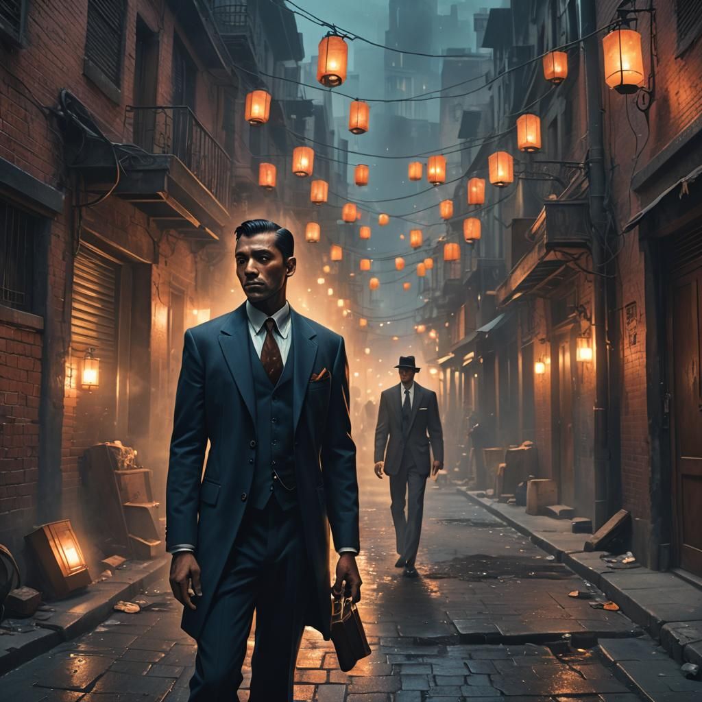 Gangster in Dim Alleyway: Fantasy Matte Painting