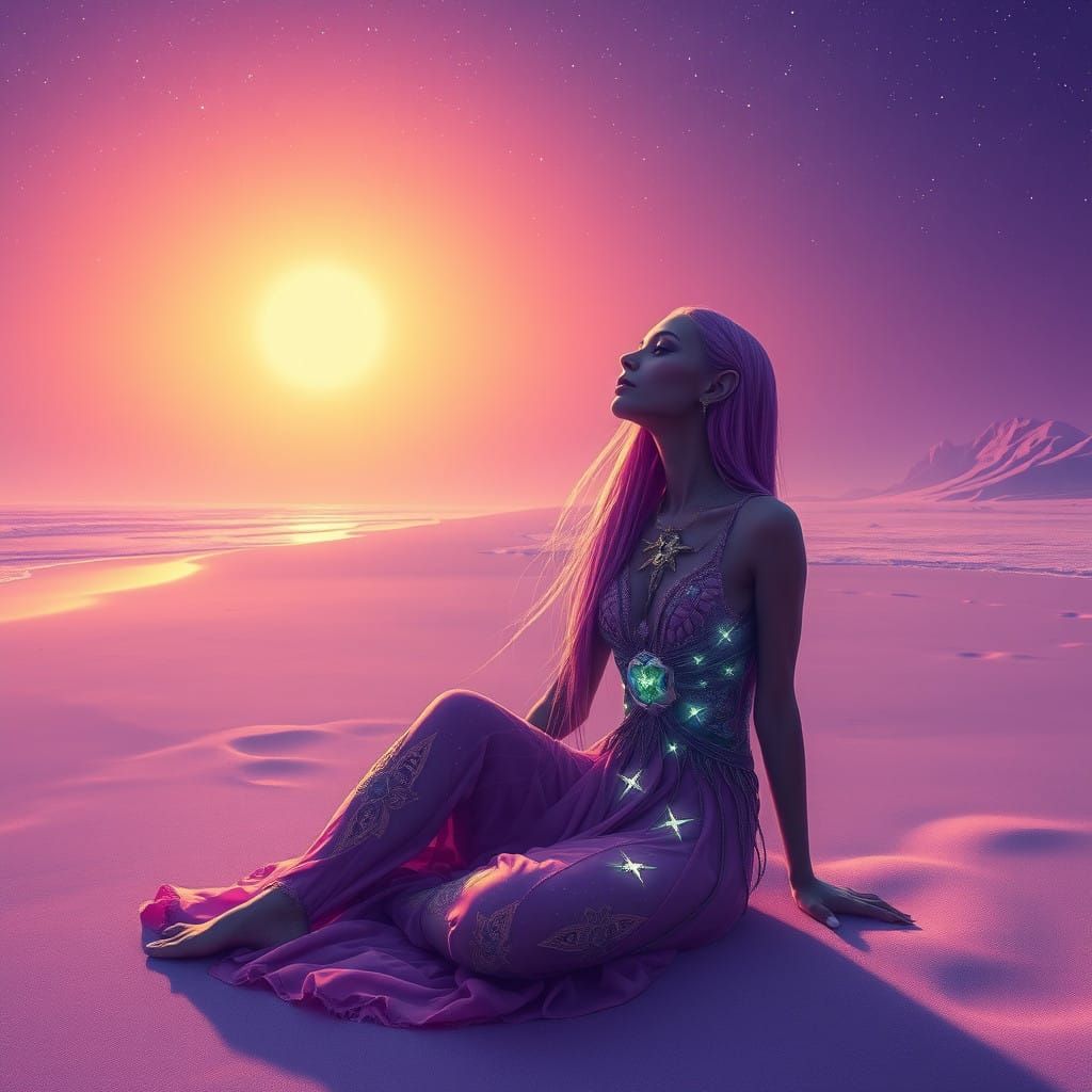 Ethereal Purple Beach on a Mystical Alien World