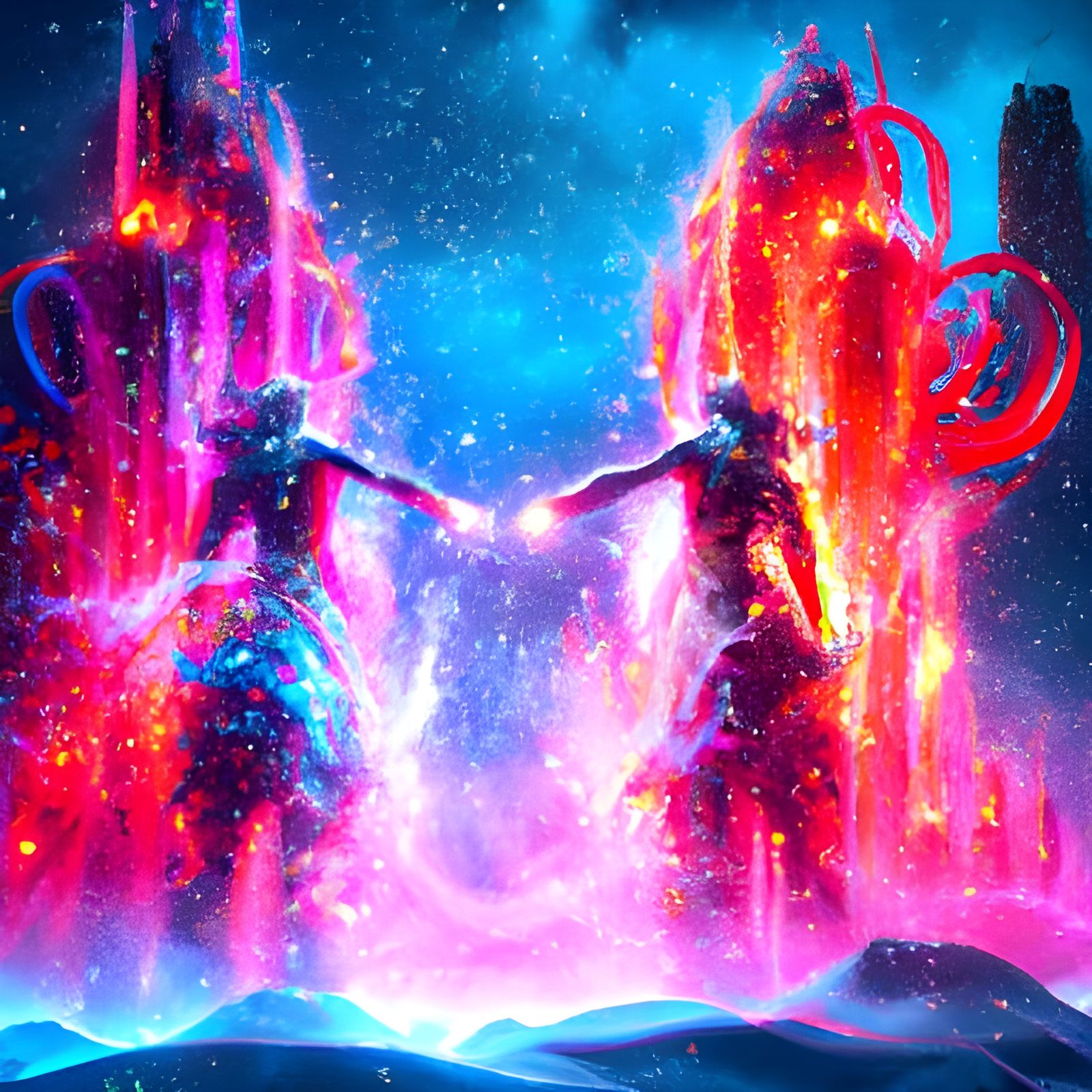 Blood Sisters in Neon Futuristic Fire and Ice