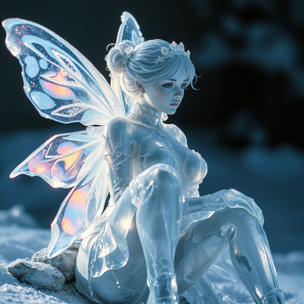 Ethereal Ice Fairy Crafted from Crystal with Transparent Shi...