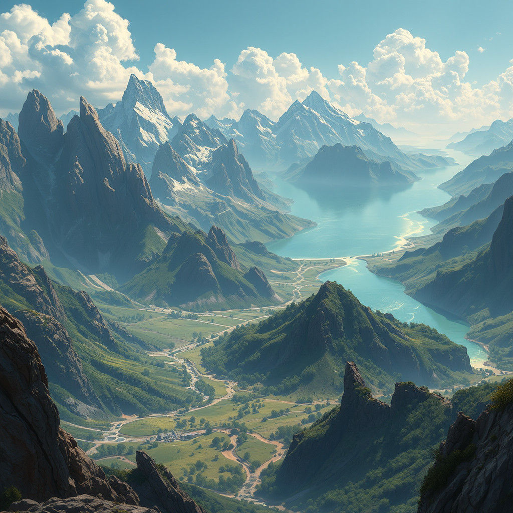 Majestic Fantasy Landscape in Maximalist Style