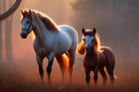 Cute Mare and Foal Playing in a Field