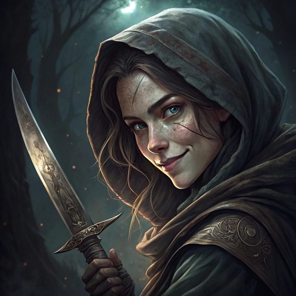 Hooded Rogue with Dagger in Cinematic Illustration Style