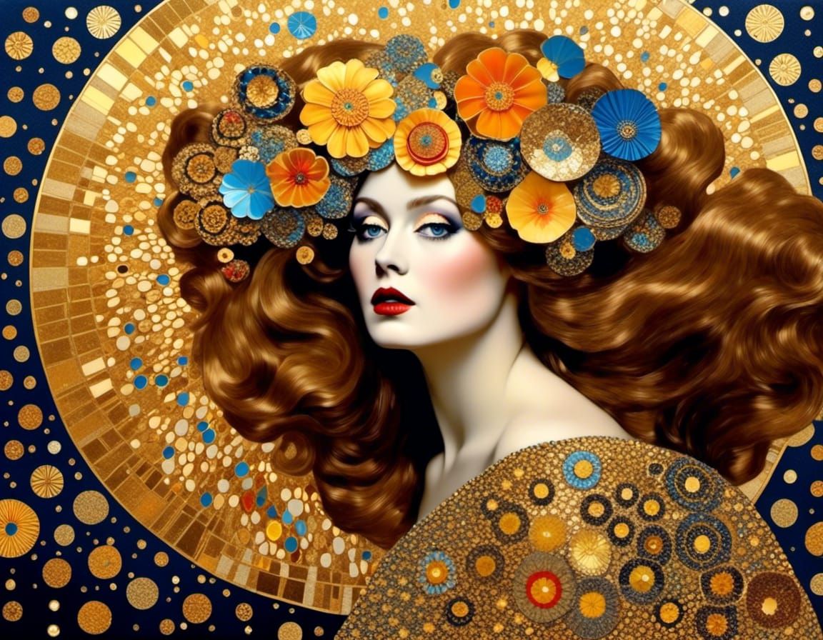 Golden Ecstasy: Symbolist Portrait in Vienna Secession Style