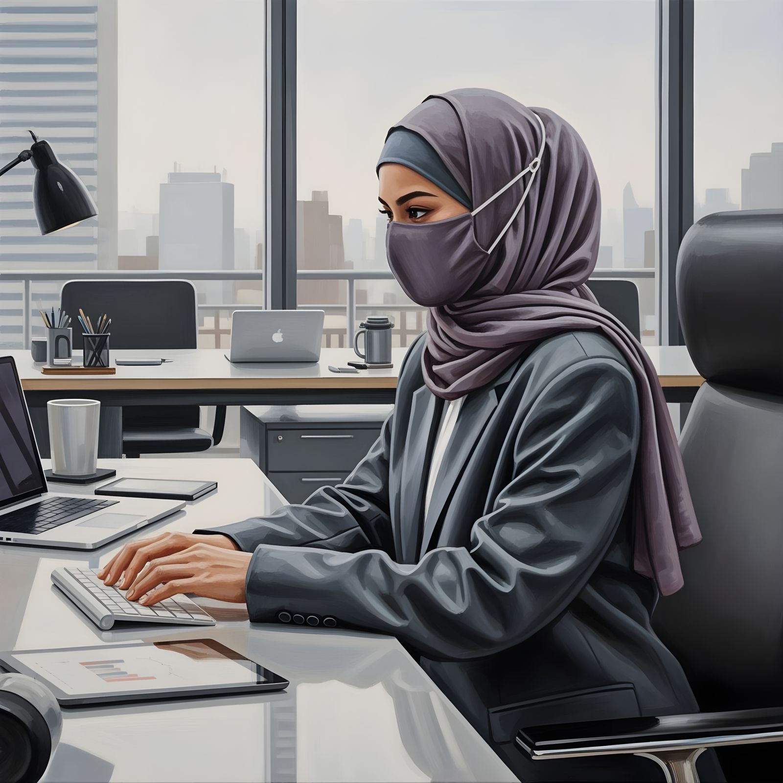 Confident Hijabi Businesswoman in Modern Office Painting