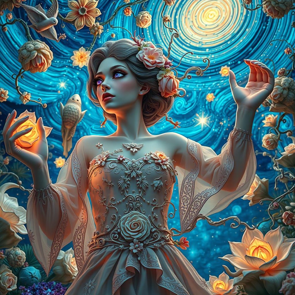 Spirits Dance in Starry Night, Surreal Expressionism