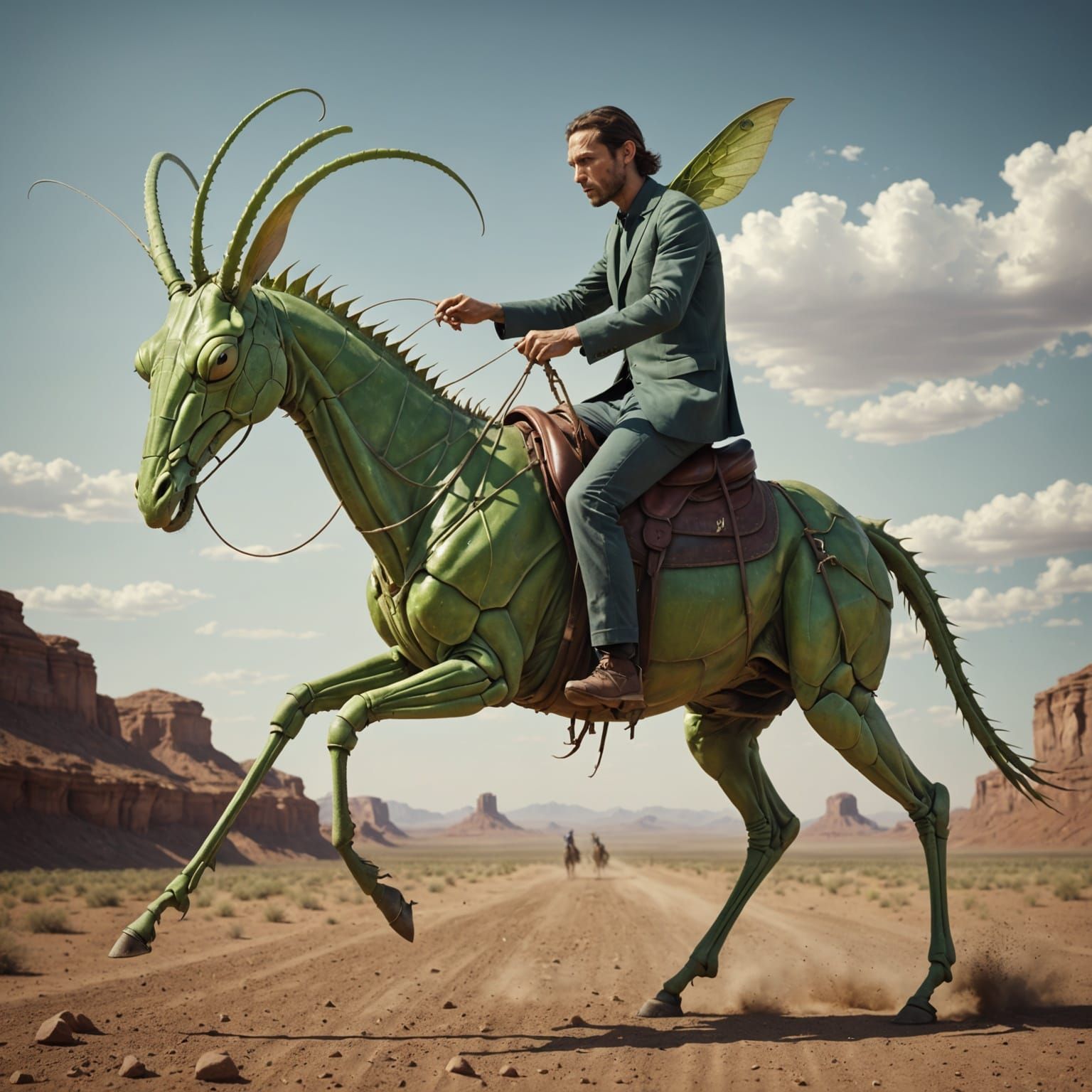 Surreal Rider Astride Praying Mantis Horse
