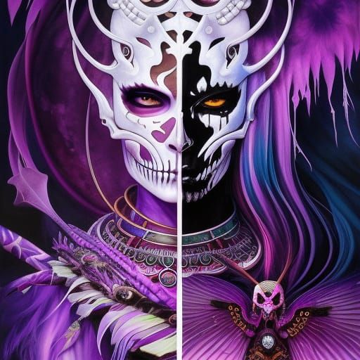Purple Anime Skeleton Shaman Liquid Ink Portrait