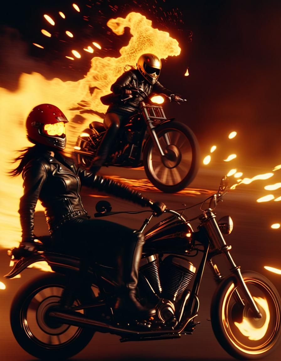 Female Ghost Rider on Moto Feu: Cinematic Halloween Action