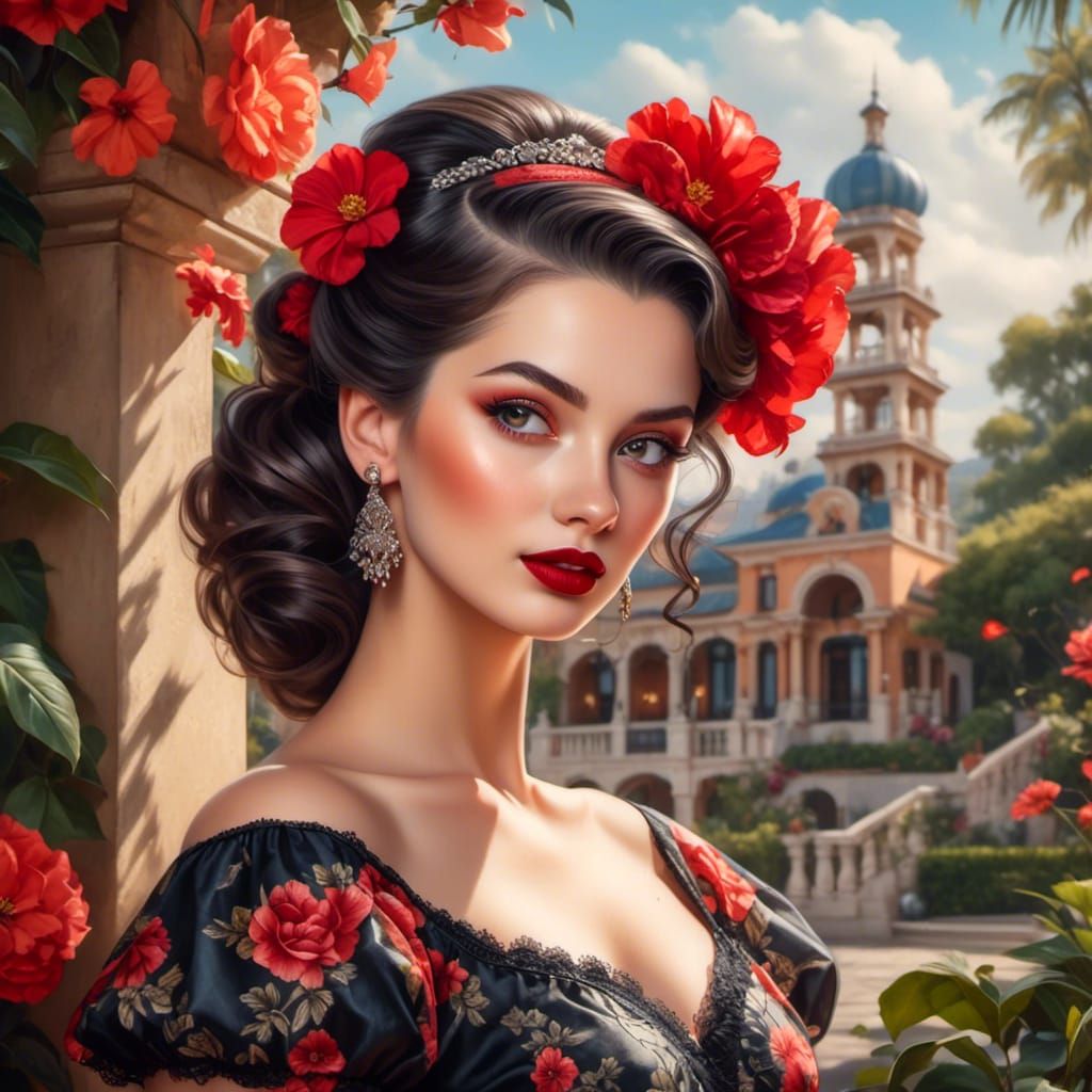 Flamenco Senorita Portrait in Photorealistic Style