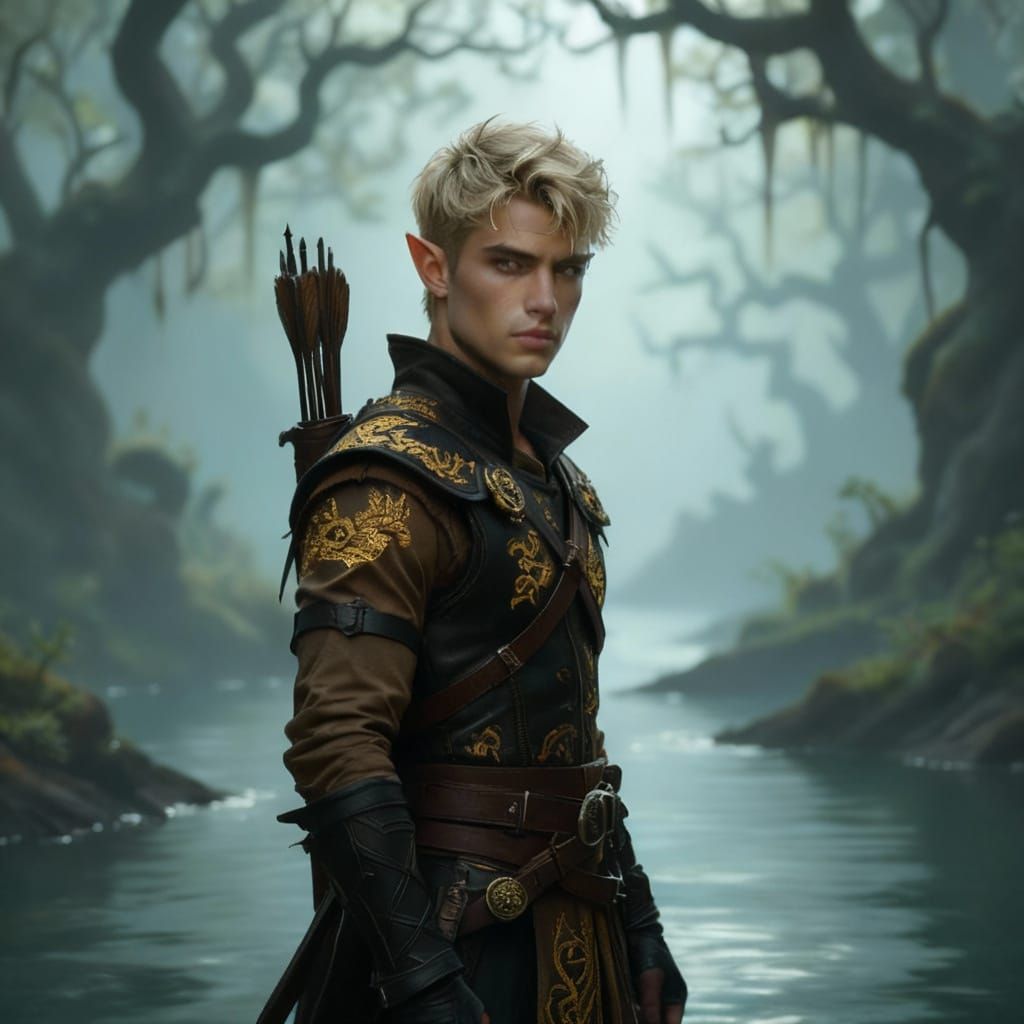 Fae Man in Enchanted Forest by Misty River