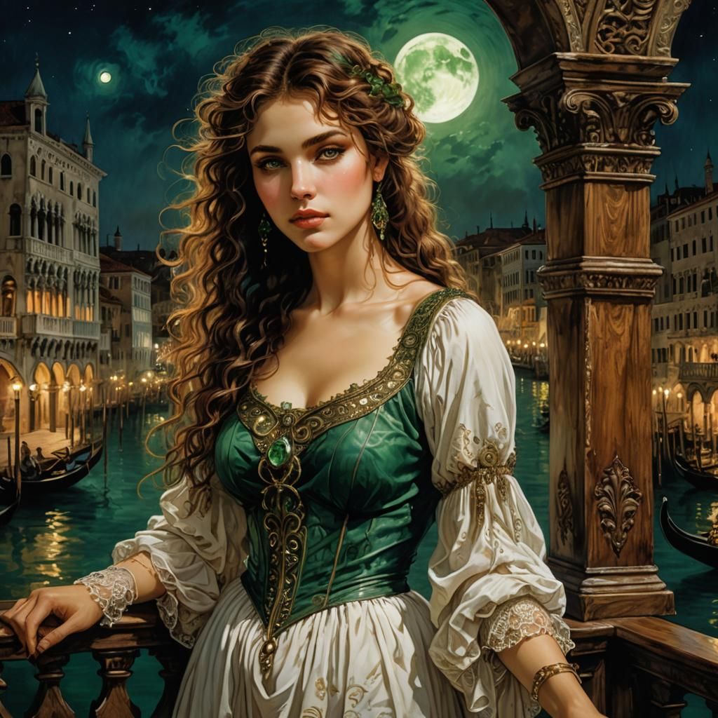 Venetian Dreamscape: A Romantic Art Nouveau Portrait