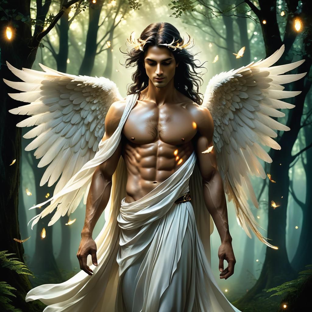 Magical Gothic Angel in Enchanted Forest