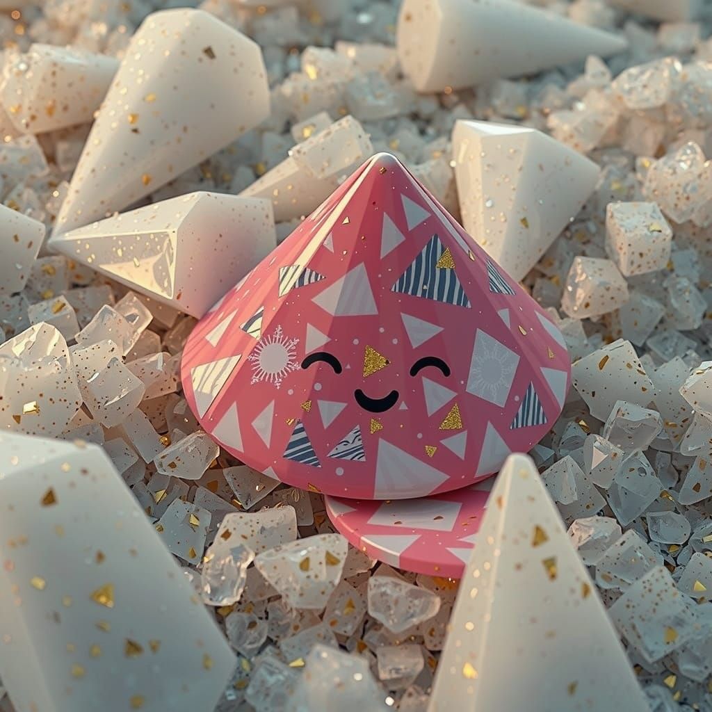 Golden & Silver Glass Cone Crumbling into Ice Crystals