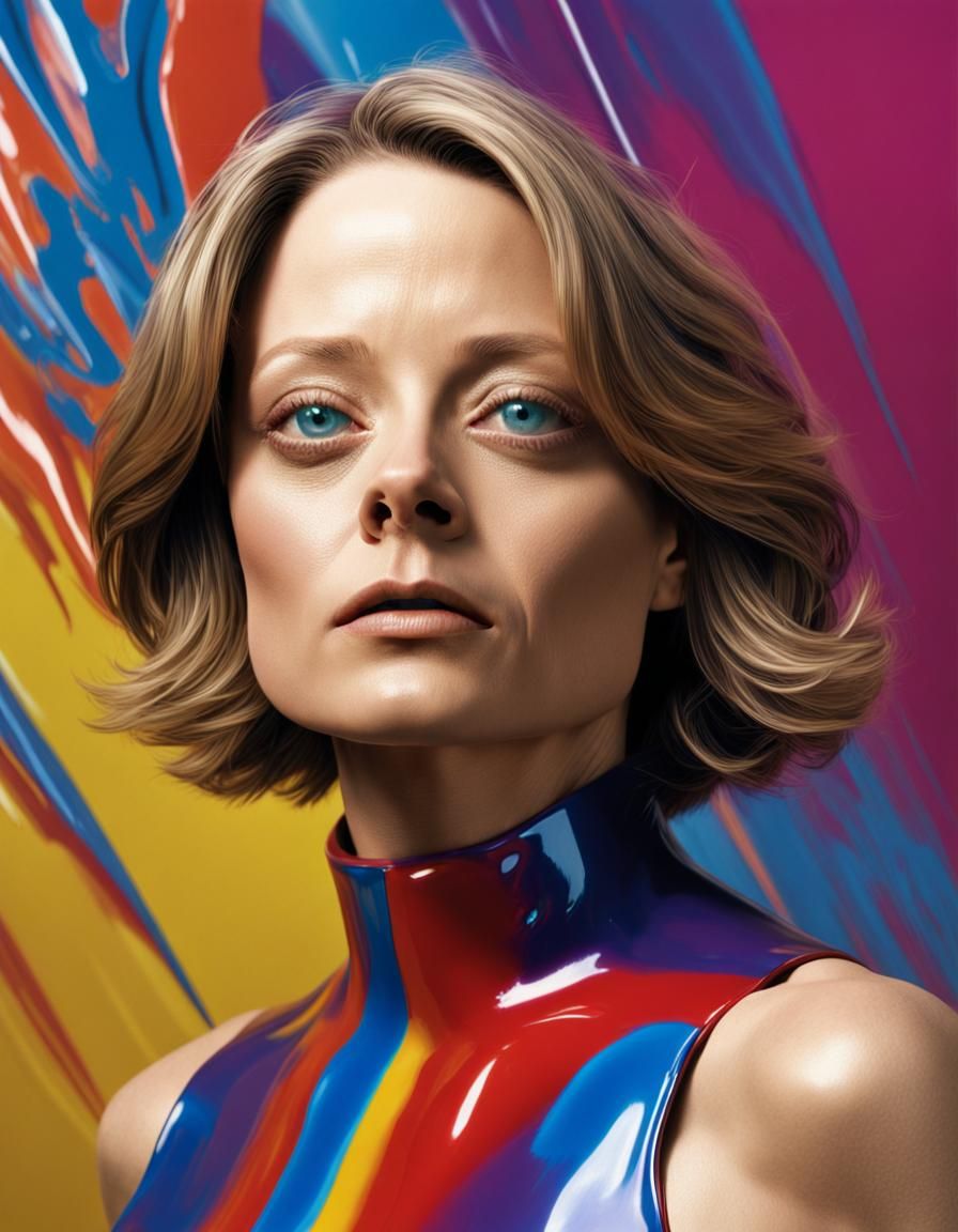Jodie Foster Latex Portrait in Hyperrealistic Splash Art