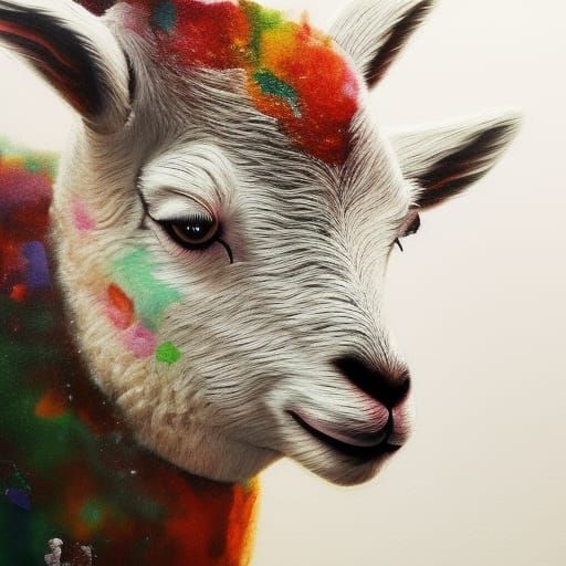Hyperrealistic Lamb Portrait in Splash Art Style